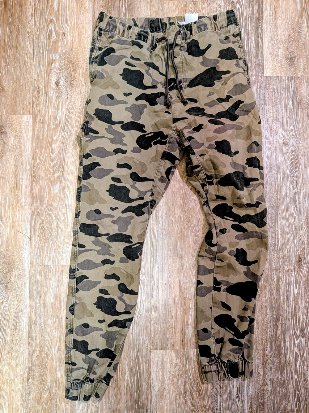Kids Camo Drawstring Jogger Pants - Olive Green